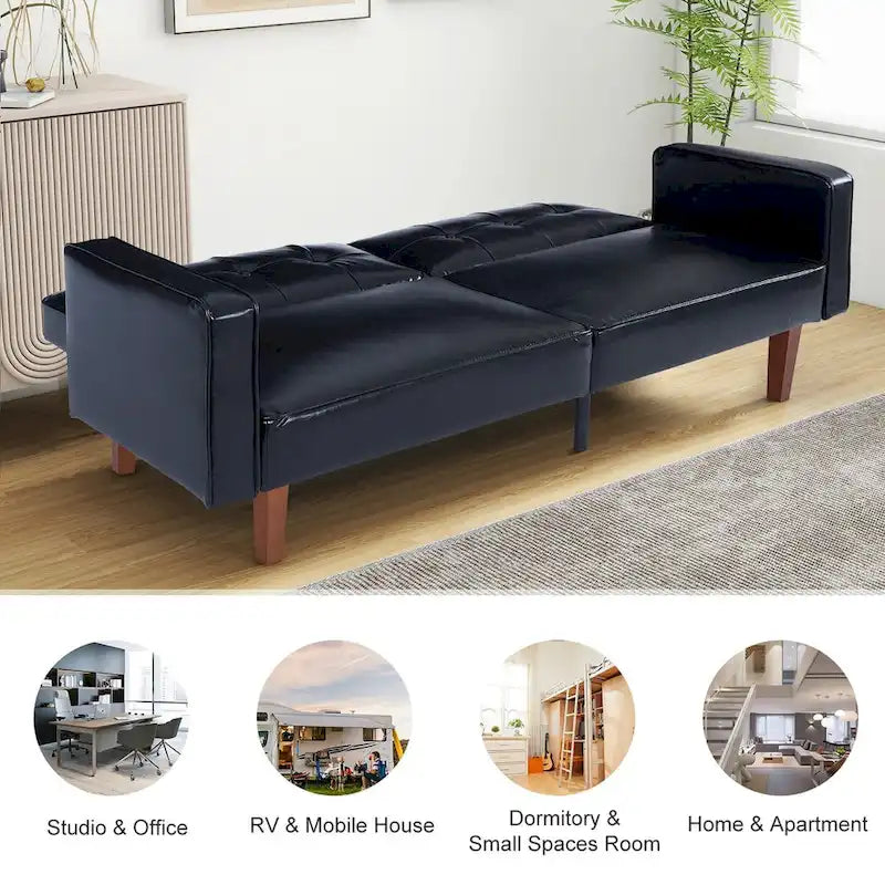 Divano Letto Futon Convertibile con Memory Foam – Schienale Regolabile, Similpelle, 173 cm