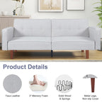 Divano Letto Futon Convertibile con Memory Foam – Schienale Regolabile, Similpelle, 173 cm