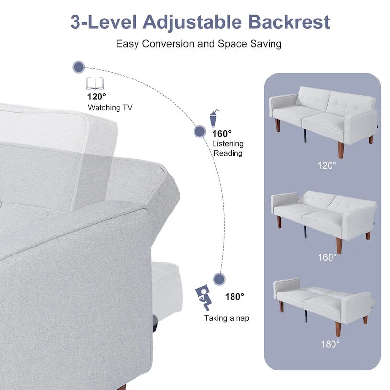 Divano Letto Futon Convertibile con Memory Foam – Schienale Regolabile, Similpelle, 173 cm