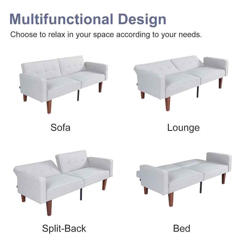 Divano Letto Futon Convertibile con Memory Foam – Schienale Regolabile, Similpelle, 173 cm