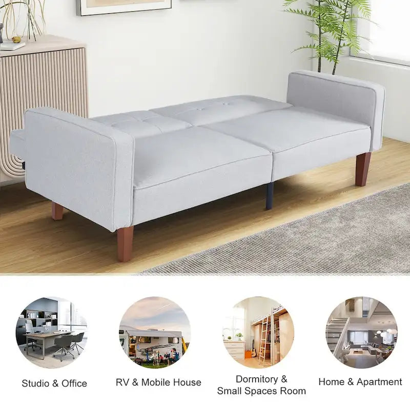Divano Letto Futon Convertibile con Memory Foam – Schienale Regolabile, Similpelle, 173 cm