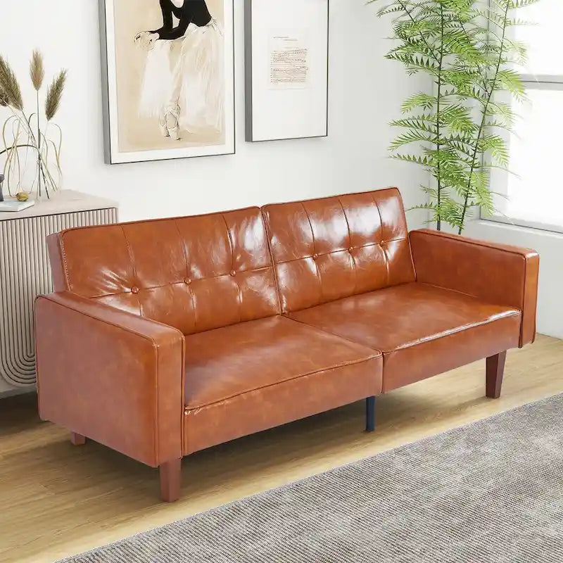 Divano Letto Futon Convertibile con Memory Foam – Schienale Regolabile, Similpelle, 173 cm