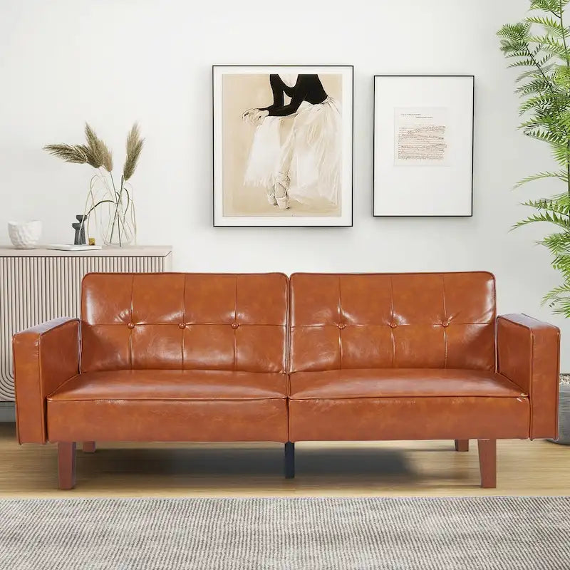 Divano Letto Futon Convertibile con Memory Foam – Schienale Regolabile, Similpelle, 173 cm