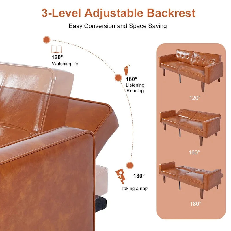 Divano Letto Futon Convertibile con Memory Foam – Schienale Regolabile, Similpelle, 173 cm