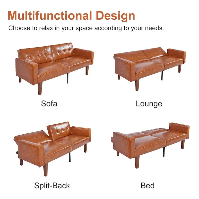 Divano Letto Futon Convertibile con Memory Foam – Schienale Regolabile, Similpelle, 173 cm