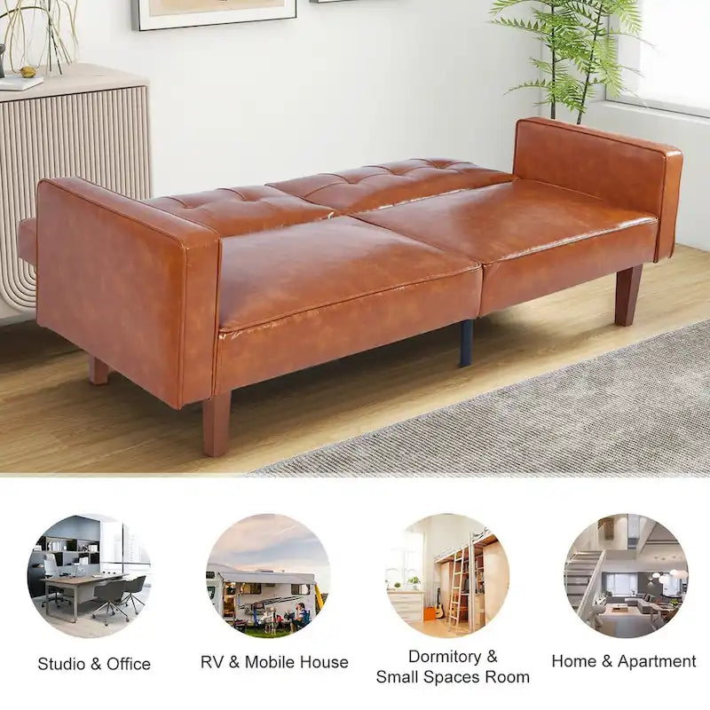 Divano Letto Futon Convertibile con Memory Foam – Schienale Regolabile, Similpelle, 173 cm