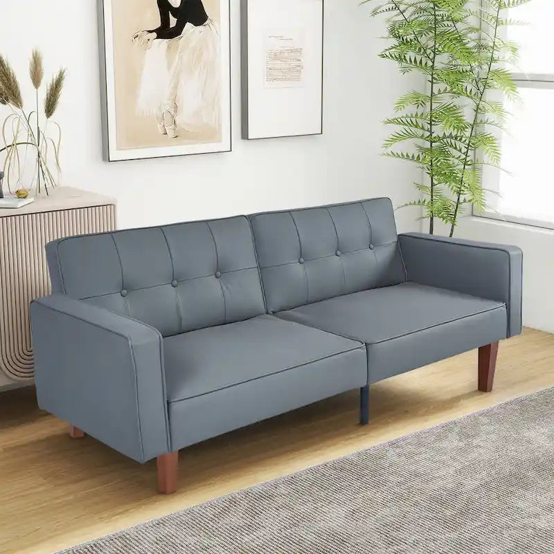 Divano Letto Futon Convertibile con Memory Foam – Schienale Regolabile, Similpelle, 173 cm