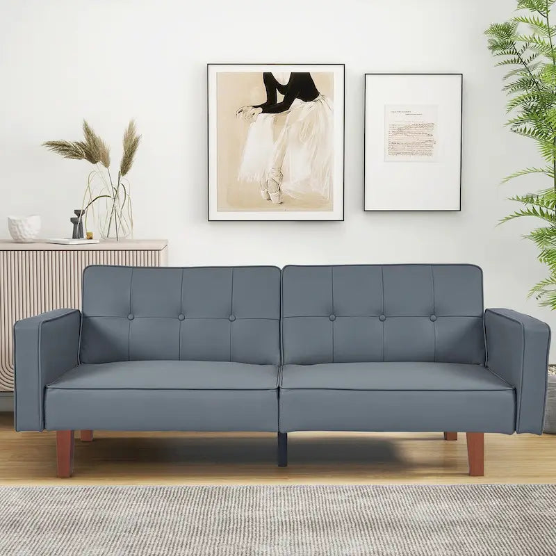 Divano Letto Futon Convertibile con Memory Foam – Schienale Regolabile, Similpelle, 173 cm