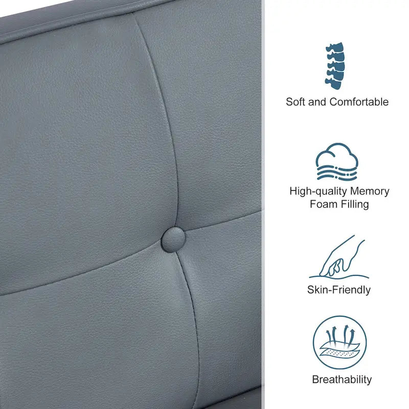 Divano Letto Futon Convertibile con Memory Foam – Schienale Regolabile, Similpelle, 173 cm