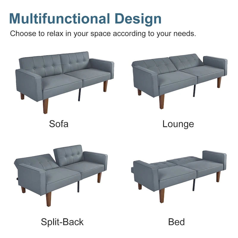 Divano Letto Futon Convertibile con Memory Foam – Schienale Regolabile, Similpelle, 173 cm