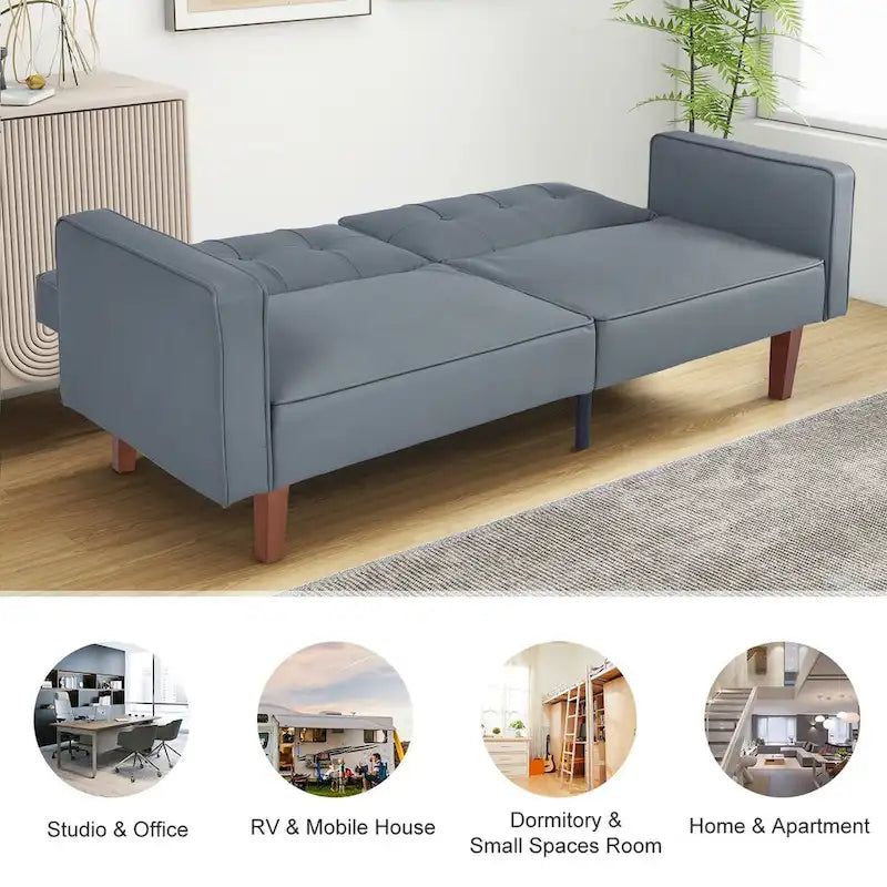 Divano Letto Futon Convertibile con Memory Foam – Schienale Regolabile, Similpelle, 173 cm