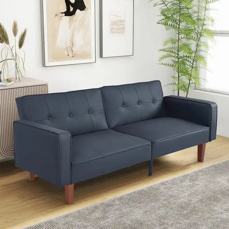 Divano Letto Futon Convertibile con Memory Foam – Schienale Regolabile, Similpelle, 173 cm