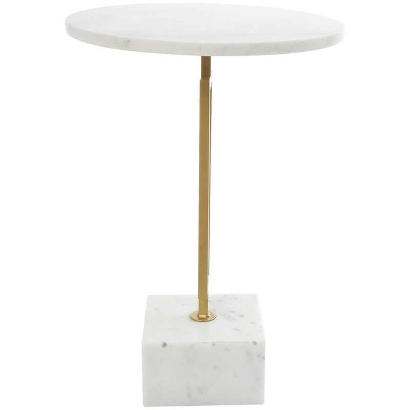 Tavolino d'appoggio in marmo geometrico con supporto in metallo dorato - Bianco