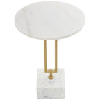 Tavolino d'appoggio in marmo geometrico con supporto in metallo dorato - Bianco