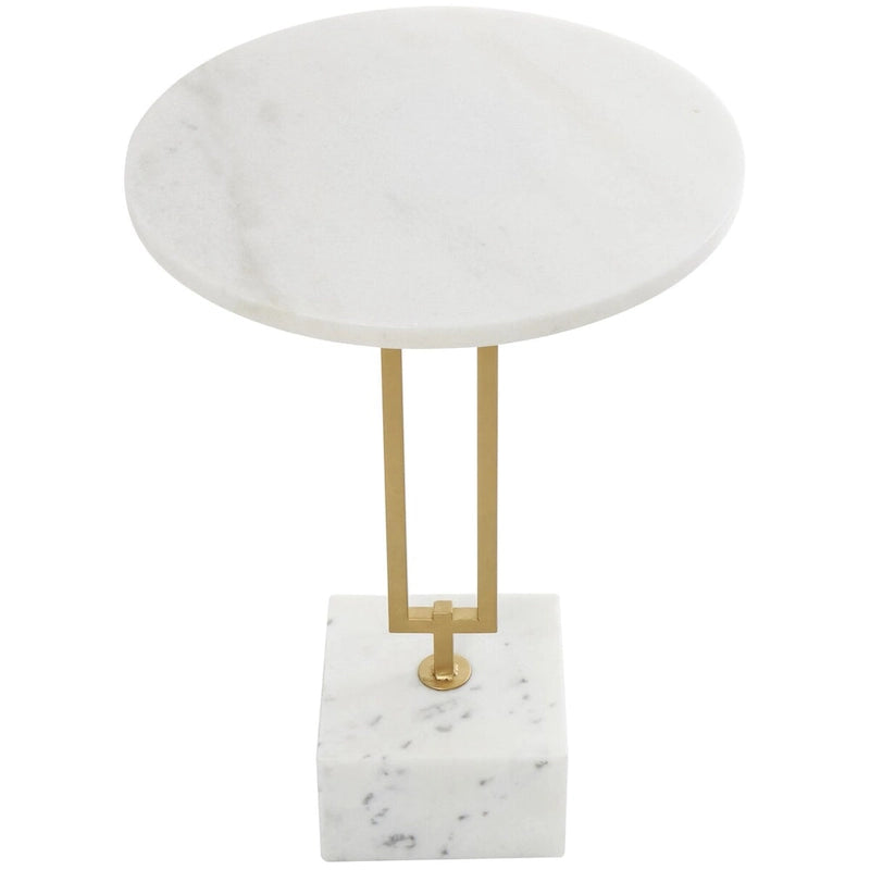 Tavolino d'appoggio in marmo geometrico con supporto in metallo dorato - Bianco