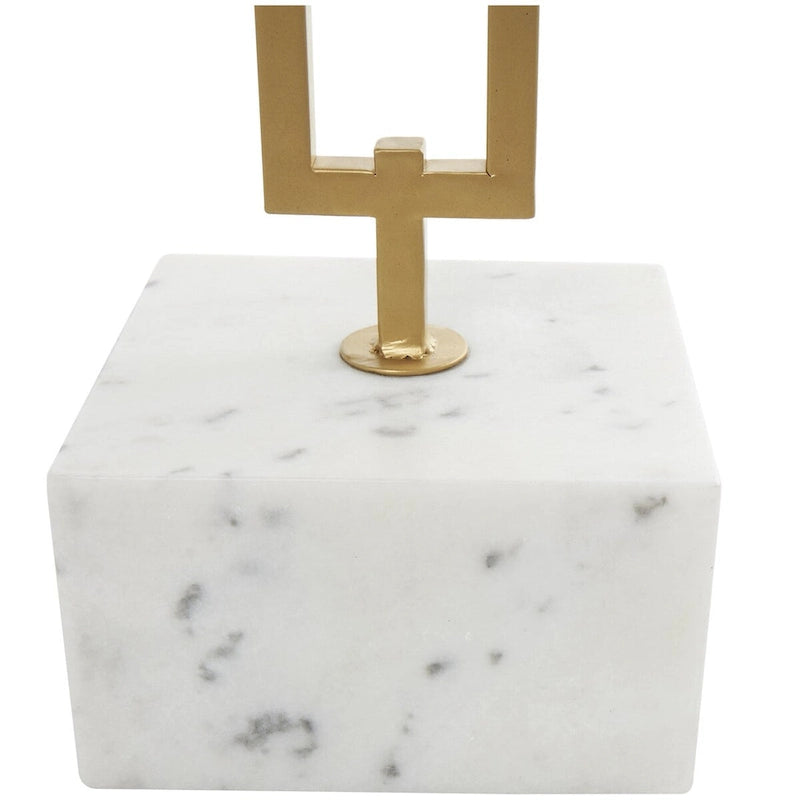 Tavolino d'appoggio in marmo geometrico con supporto in metallo dorato - Bianco