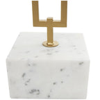 Tavolino d'appoggio in marmo geometrico con supporto in metallo dorato - Bianco